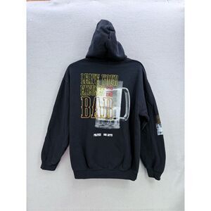 Politics Mens Black Fleece Long Sleeve Pullover Hooded Sweatshirt Size Medium